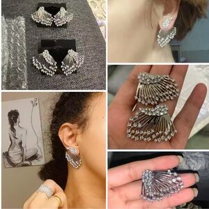 Luxury Silver Crystal Fan Earrings